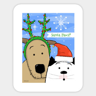 Cat Dog Surprised by Santa Paws Sticker